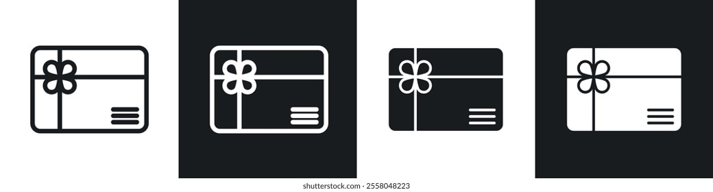 Gift card icons pack in black and white filled and outlined versions.