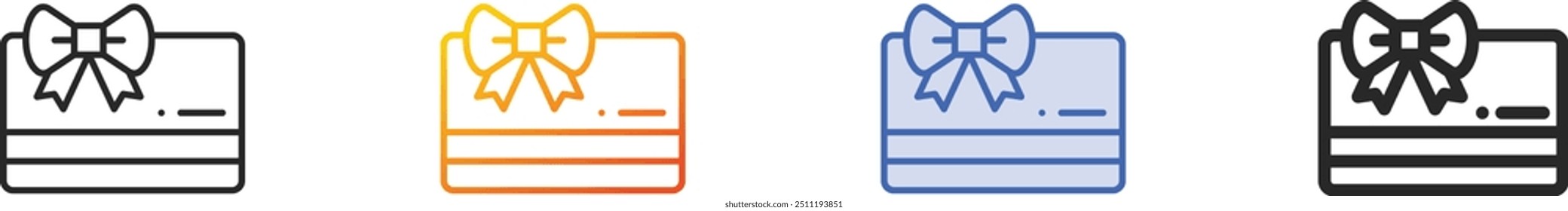 Icono de Tarjeta de regalo. Diseño lineal delgado, degradado, trazo azul y estilo audaz aislado sobre fondo blanco