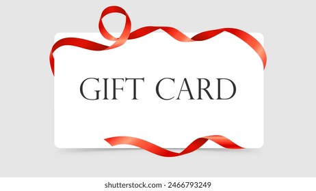 Gift card isolated on white background. Red ribbon gift card. Simple gift card design.