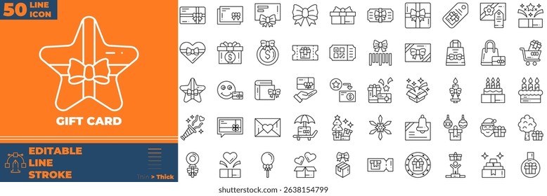 Gift Card Line Editable Icons set. Vector illustration in modern thin line style of gift card icons: credit card, diamond, premium, online, etc