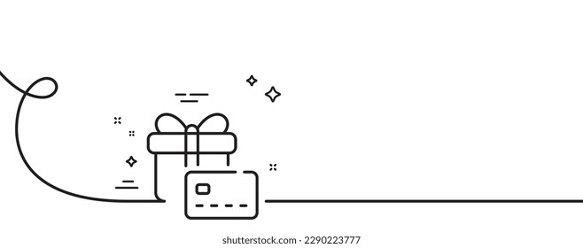 Gift card line icon. Continuous one line with curl. Bank card sign. Present box symbol. Gift card single outline ribbon. Loop curve pattern. Vector