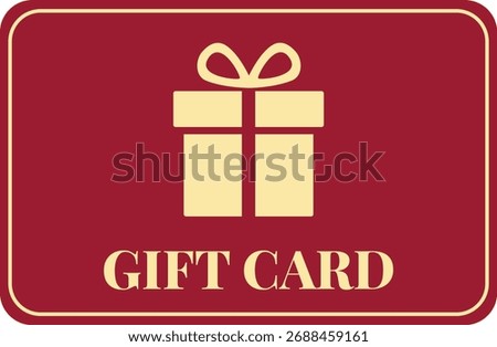 Gift card, loyalty card. Burgundy gift card with a gift. Vector illustration.