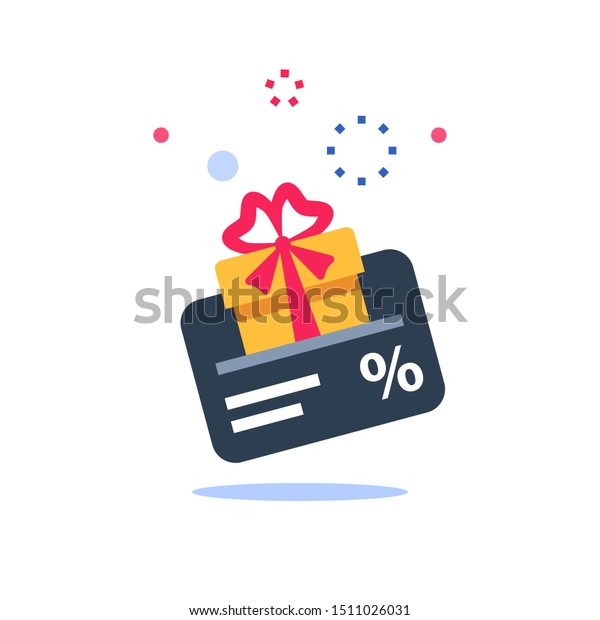 Gift card,
loyalty program, earn points, redeem present box, more discount,
perks concept, vector flat
icon