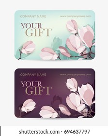 Gift Card With Magnolia Flower. Vector Template For Gift Card, Coupon And Certificate For A Spa, Beauty Salon, Shops, Cosmetics And Restaurants