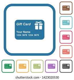 Gift card with name and numbers simple icons in color rounded square frames on white background