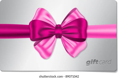 Gift Card With Nice Pink Bow For Celebrations. Ribbon. Vector Illustration