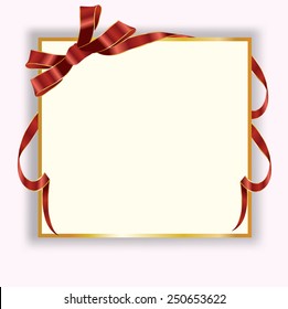 Gift card notes with red bows with ribbons. Vector illustration.