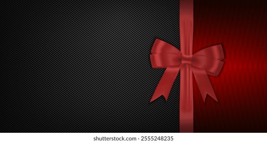 Gift card on a background of a red ribbon bow with empty space for text. Vector illustration