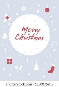 Сhristmas gift card on light blue background. Vector.