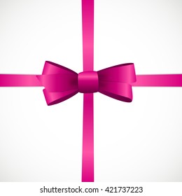 Gift Card with Pink Ribbon and Bow. Vector illustration EPS10