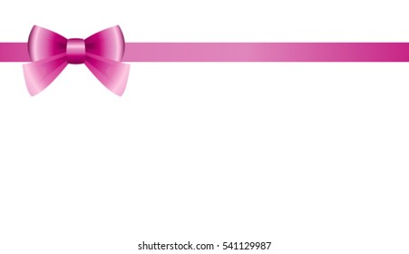 Gift Card With Pink Ribbon And A Bow on white background.  Gift Voucher Template.  Vector Illustration.