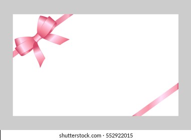 Gift Card With Pink Ribbon And A Bow On White Background.  Gift Voucher Template.  Vector Illustration/