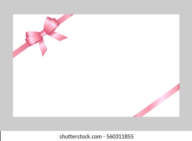 Gift Card With Pink Ribbon And A Bow on white background.  Gift Voucher Template.  Vector image.