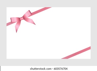 Gift  Card With Pink Satin Ribbon And A Bow, has space for text on white background. Vector image.