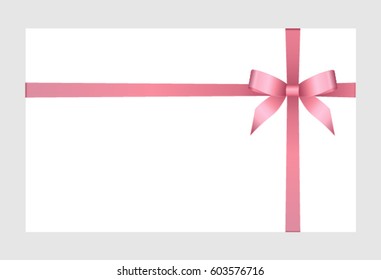 Gift  Card With Pink Satin Ribbon And A Bow, has space for text on white background. Vector image.