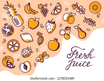 Gift card with a place for lettering on white background with fruits. Vector illustration of for greeting card, invitation, poster, store, gift, banner template.
