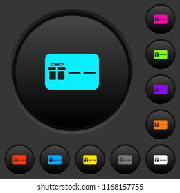 Gift card with placeholder dark push buttons with vivid color icons on dark grey background