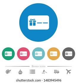 Gift card with placeholder flat white icons on round color backgrounds. 6 bonus icons included.
