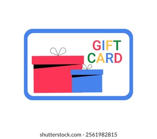 Gift Card With Present Boxes In Flat Vector Illustration Symbolizing Gifting, Shopping, And Holiday Celebrations, Isolated On White Background