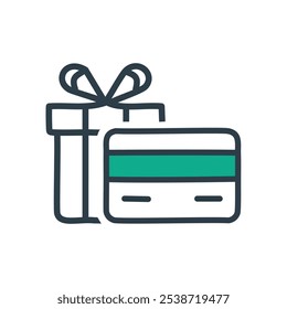 Gift card present. Credit card gift, holiday bonus, reward,  financial present, online shopping, e commerce purchase. Represents generosity and appreciation.