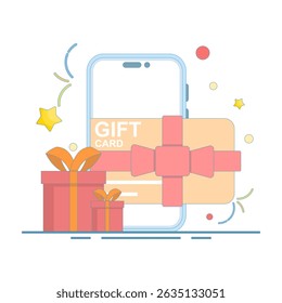 gift card and promotion concept, certificate, voucher or online coupon in the app. gift voucher, discount coupon and certificate. Sales, loyalty program, bonus, marketing. flat design illustration.