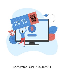 Gift card and promotion strategy, gift voucher, discount coupon and gift certificate concept in internet store on laptop.	
