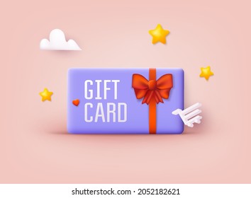 Gift card and promotion strategy, gift voucher, discount coupon and gift certificate concept. 3D Web Vector Illustrations. 