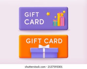 Gift Card And Promotion Strategy, Gift Voucher, Discount Coupon And Gift Certificate Concept. 3D Web Vector Illustrations.