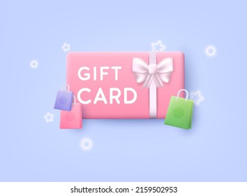 Gift Card And Promotion Strategy, Gift Voucher, Discount Coupon And Gift Certificate Concept. 3D Web Vector Illustrations. 