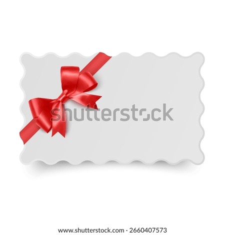 Gift card with realistic red bow Vector illustration