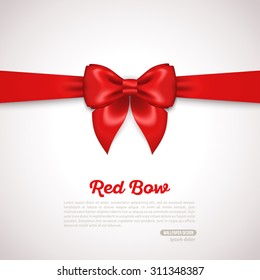 Gift Card with red Bow with Place for Text. Vector Illustration. Invitation Decorative Template, Voucher Design