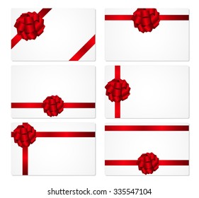 Gift Card with Red Bow and Ribbon Set Vector Illustration EPS10