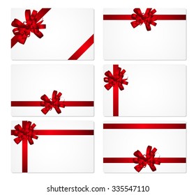 Gift Card with Red Bow and Ribbon Set Vector Illustration EPS10