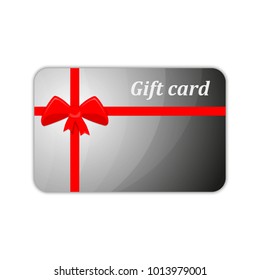 Gift card with red bow and ribbons. Vector illustration. Gift card, isolated on white background