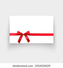 Gift card with red bow and ribbons Vector illustration