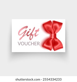 Gift card with red bow and ribbons Vector illustration