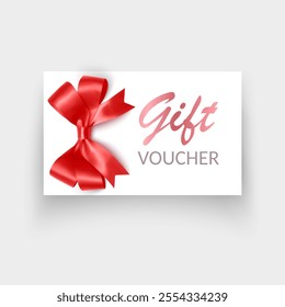 Gift card with red bow and ribbons Vector illustration