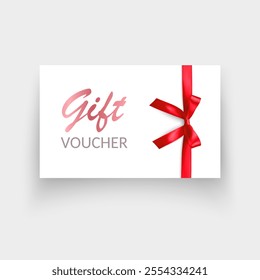 Gift card with red bow and ribbons Vector illustration