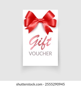 Gift card with Red bow and ribbons Vector illustration Gift voucher