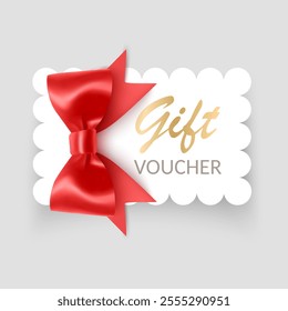 Gift card with Red bow and ribbons Vector illustration Gift voucher