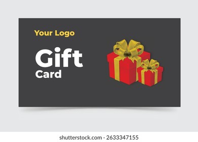 Gift card with red gift box gold ribbon on black background