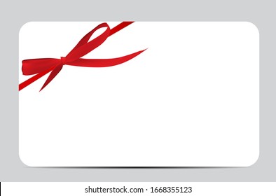 Tarjeta de regalo con cinta roja y arco. Ilustración del vector EPS10