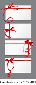 Gift Card with Red Ribbon and Bow Set. Vector illustration EPS10