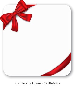 Gift card with red ribbon and bow. Vector illustration
