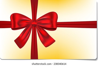 Gift card with red ribbon and bow. Vector illustration