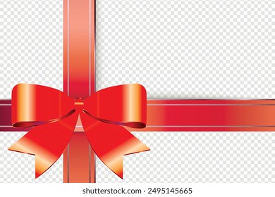 Gift Card With Red Ribbon And A Bow on transparent. Gift Voucher Template, Realistic gift card template decorated with a red ribbon with a bow, Red ribbons and greeting card, bows, Vector, celebration