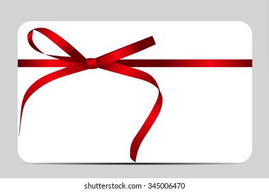 Gift Card with Red Ribbon and Bow. Vector illustration EPS10