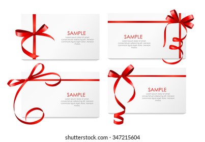 Gift Card with Red Ribbon and Bow Set. Vector illustration EPS10