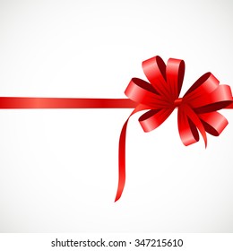Gift Card with Red Ribbon and Bow. Vector illustration EPS10