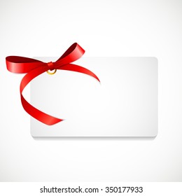 Gift Card with Red Ribbon and Bow. Vector illustration EPS10